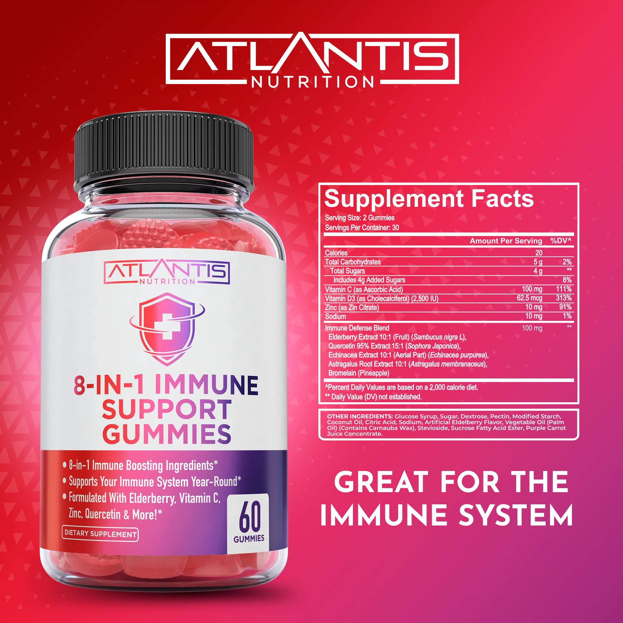 Vitamin D3 immune support gummies from Atlantis Nutrition in a bottle