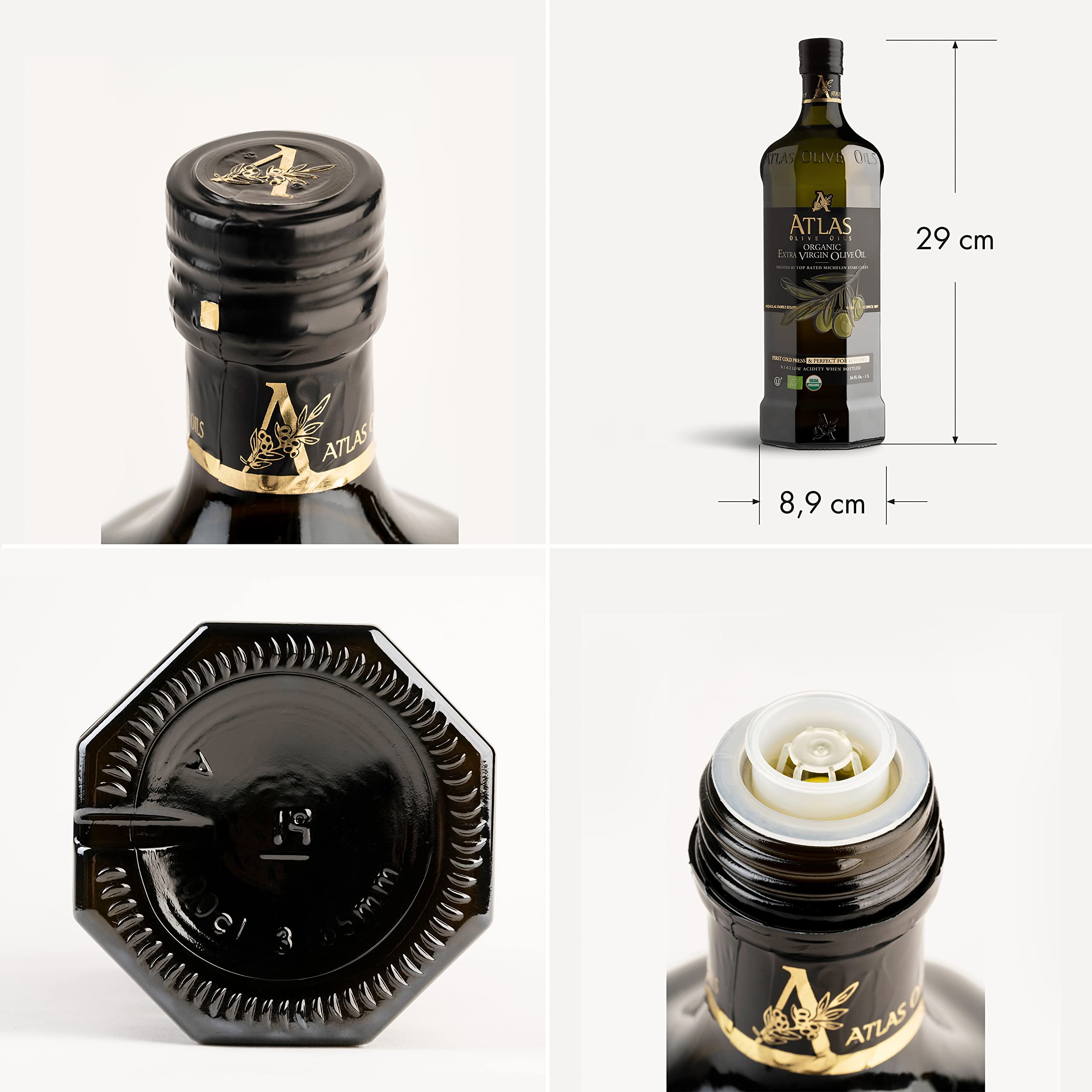 Atlas Olive Oils label design on elegant packaging