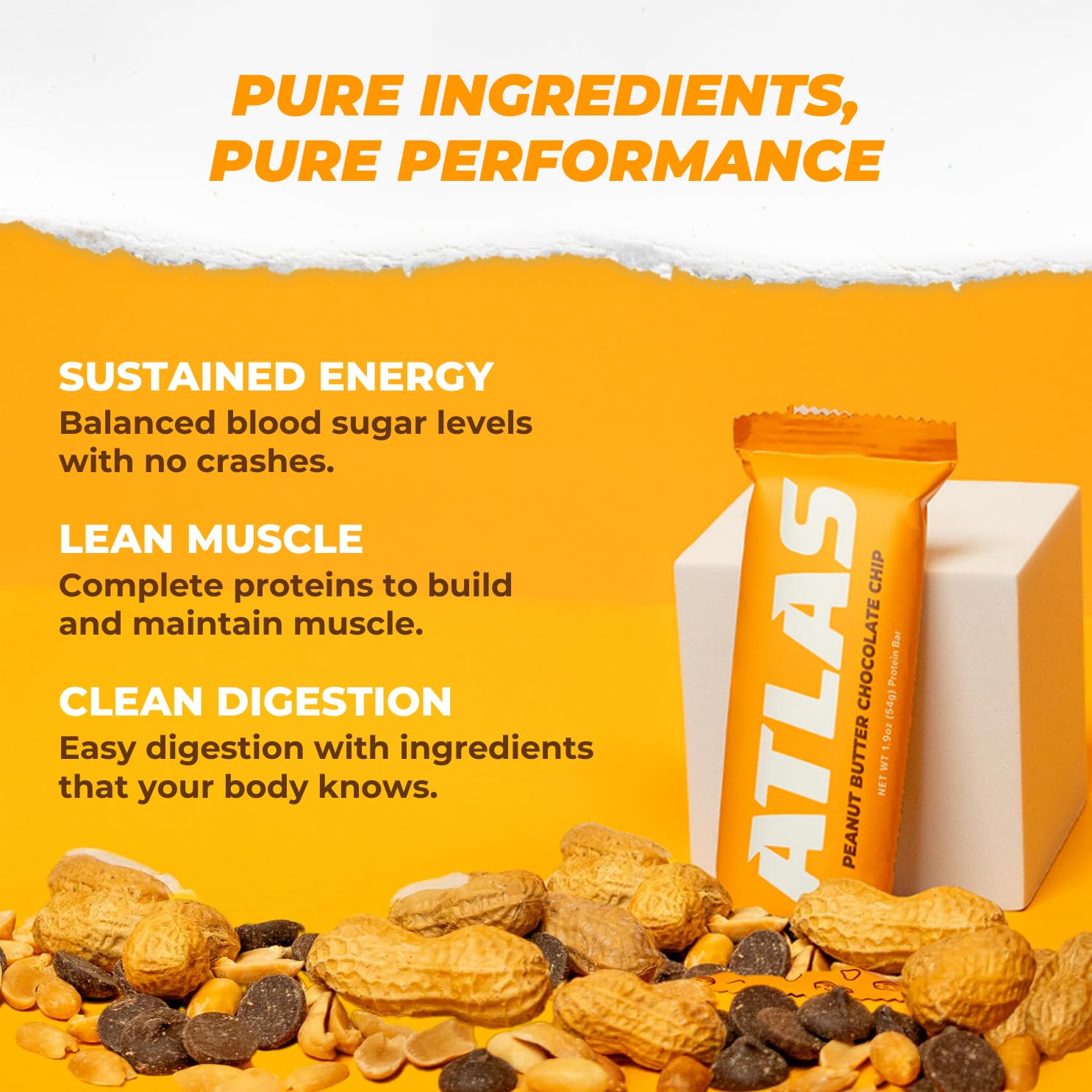Atlas Protein Bar 1g Sugar Visual, clean sweetness from monk fruit.