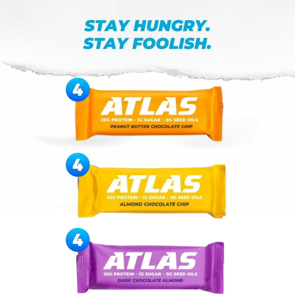 Atlas Protein Bar Dark Chocolate Almond, satisfying snack with 20g protein.