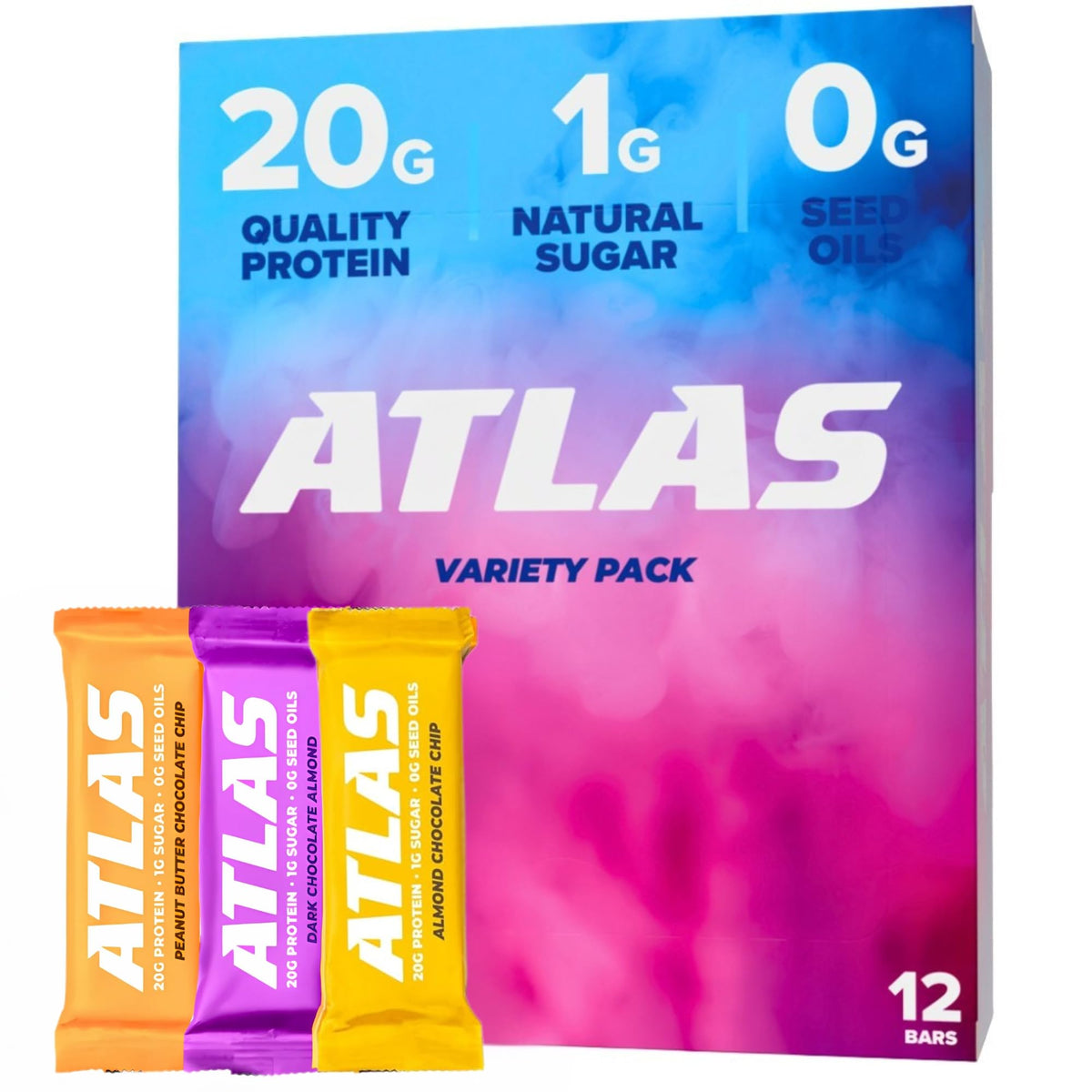 Atlas Protein Bar Peanut Butter Chocolate Chip, balanced high-protein energy on the go.