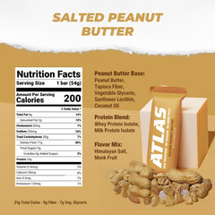 Atlas Real Food Protein Bar ingredient closeup showing peanut butter and whey protein