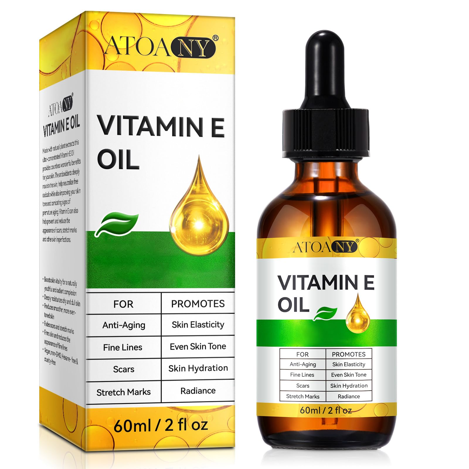 ATOANY Vitamin E Oil 2oz bottle shown for on-the-go hydration and protection