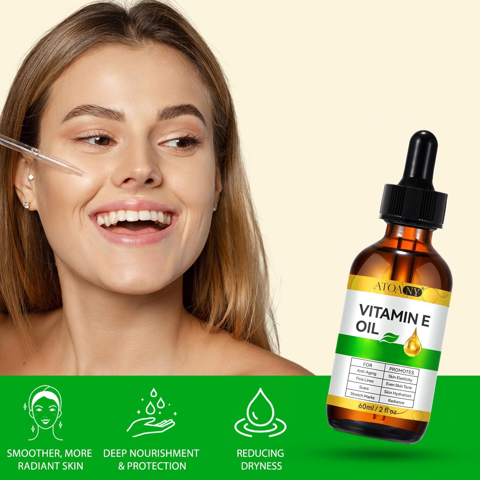 ATOANY Vitamin E Oil applied to the face for lightweight hydration