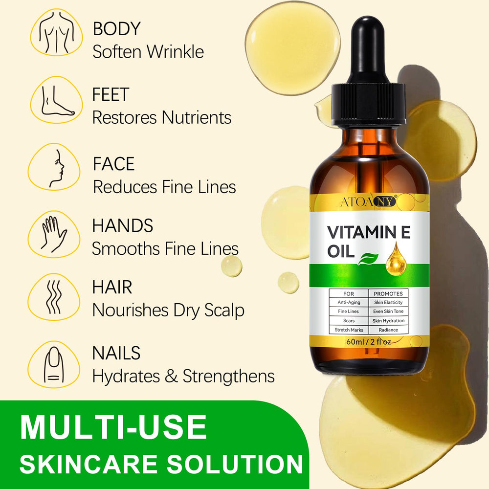 ATOANY Vitamin E Oil applied to hair ends to reduce frizz and add shine