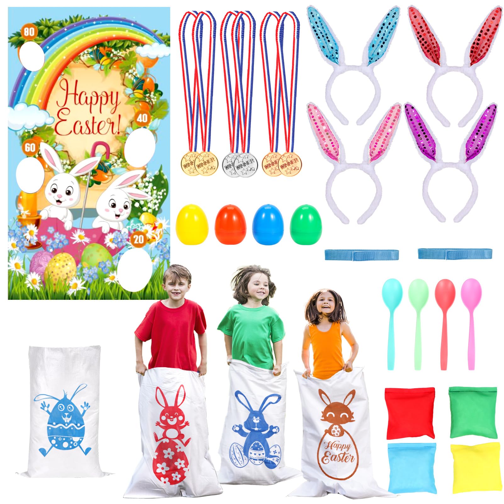Atonofun Easter sack race bags for kids, sturdy and colorful for backyard play