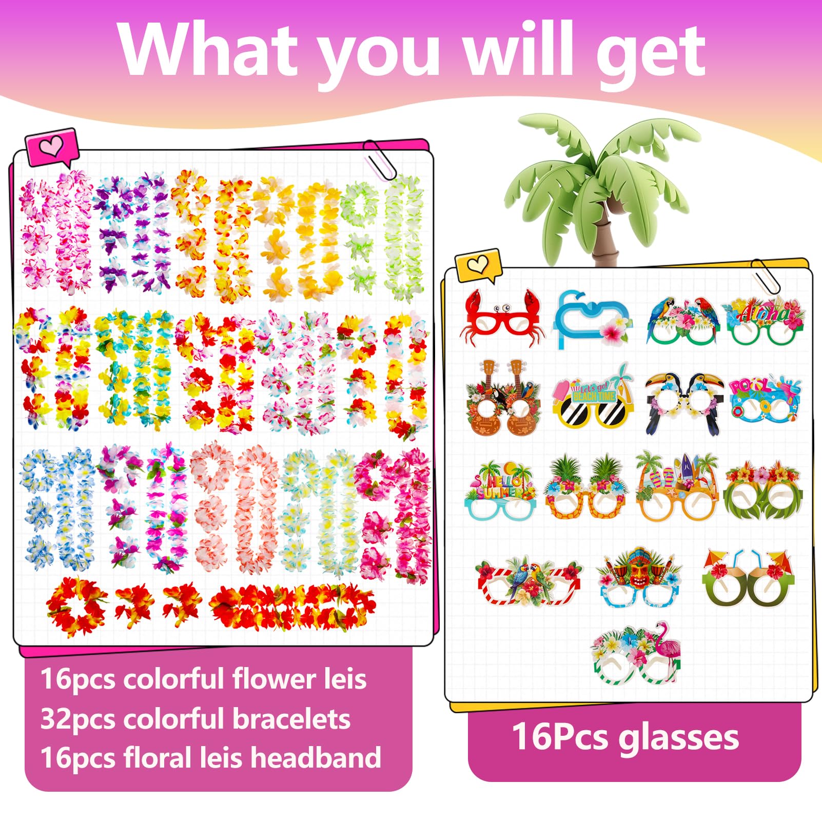 Atonofun luau paper glasses in bright colors ideal for festive photos.