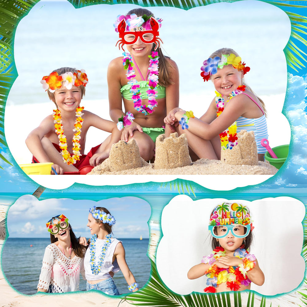 Atonofun party-decoration display shows a complete luau set for celebrations.