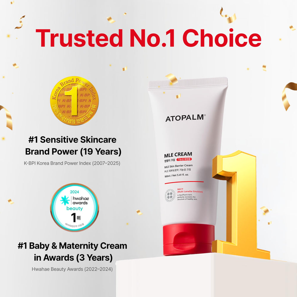 ATOPALM MLE eczema cream tube close-up highlights hydrating emulsion texture.