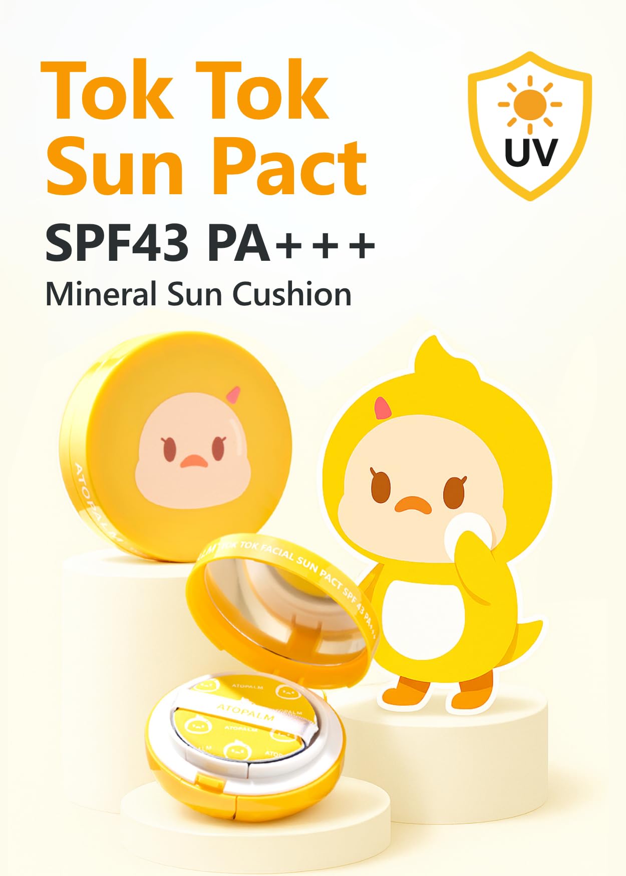 ATOPALM Tok Tok Sun Pact compact in-use with puff for mess-free reapplication.