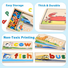 Atoylink double-sided spelling boards show scenes to reinforce word building.