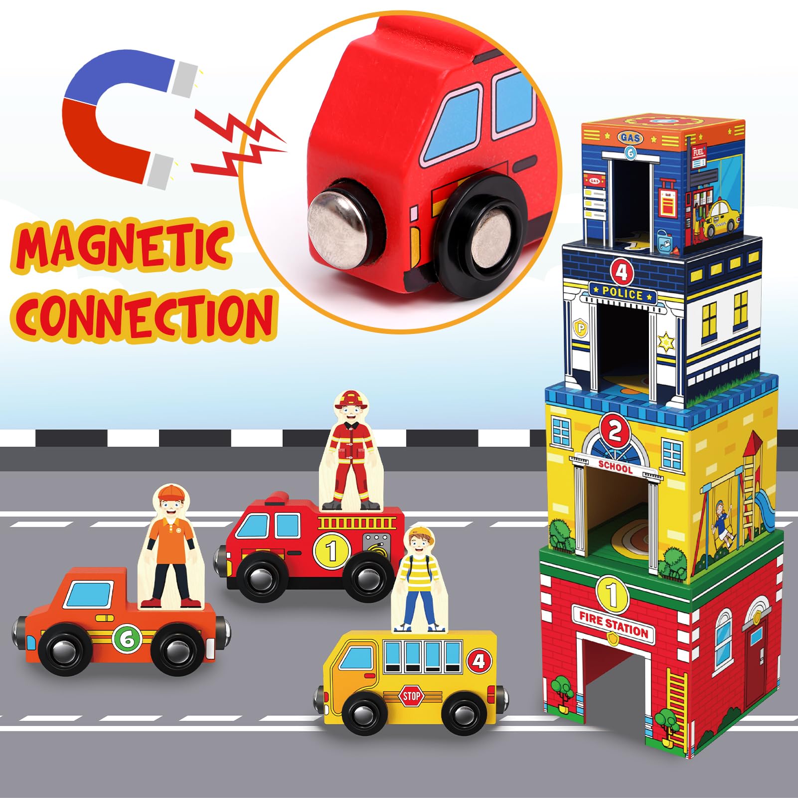 Atoylink fire truck magnet car encourages energetic, constructive play and imagination.