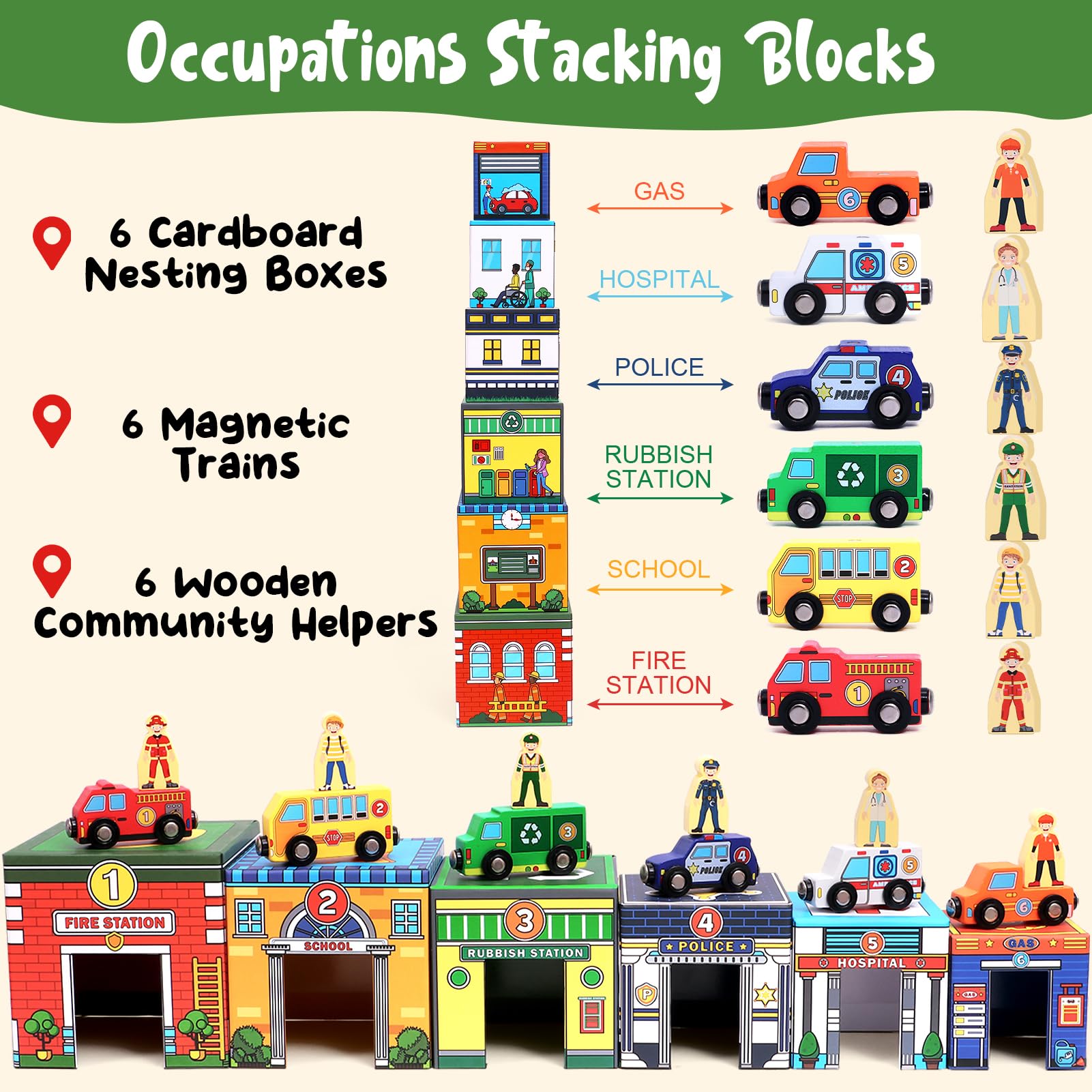 Atoylink garbage truck magnet car promotes sequencing and color sorting during play.