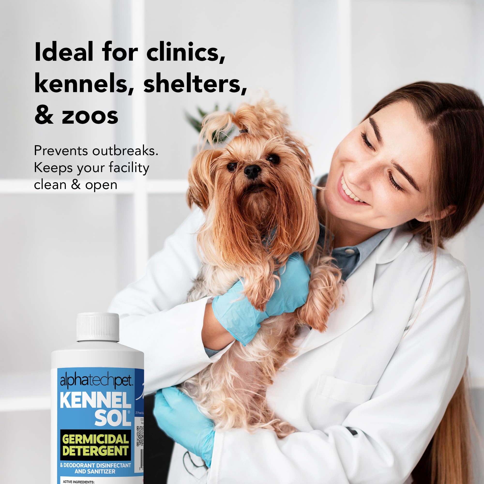 ATP KennelSol compact 1 pint bottle fitting storage in a busy kennel.