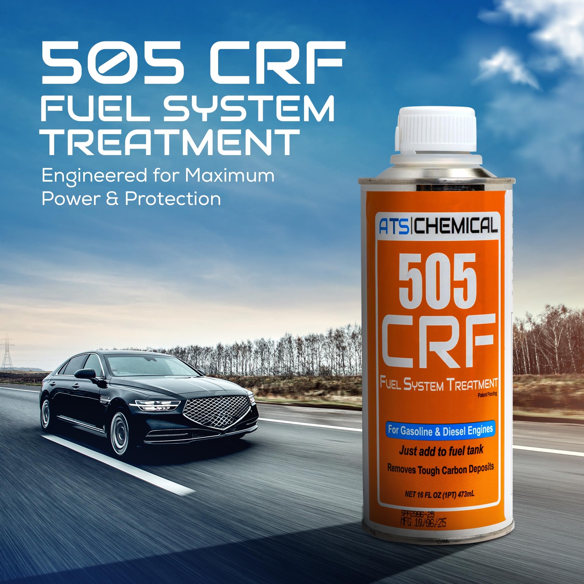 Close-up of ATS Chemical 505CRF label on 16 oz bottle for easy maintenance