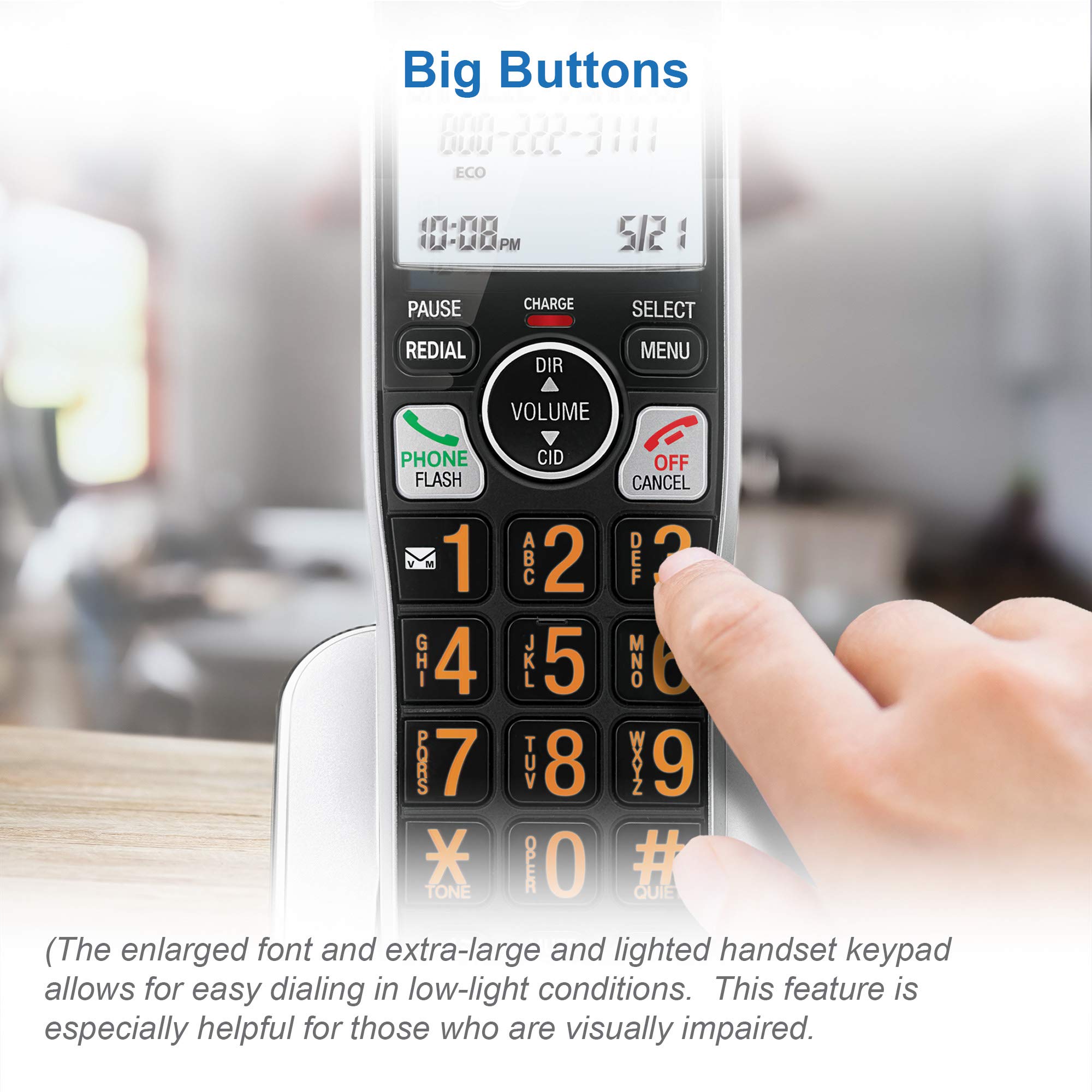 AT&T BL102 handset speakerphone enables hands-free conversations.