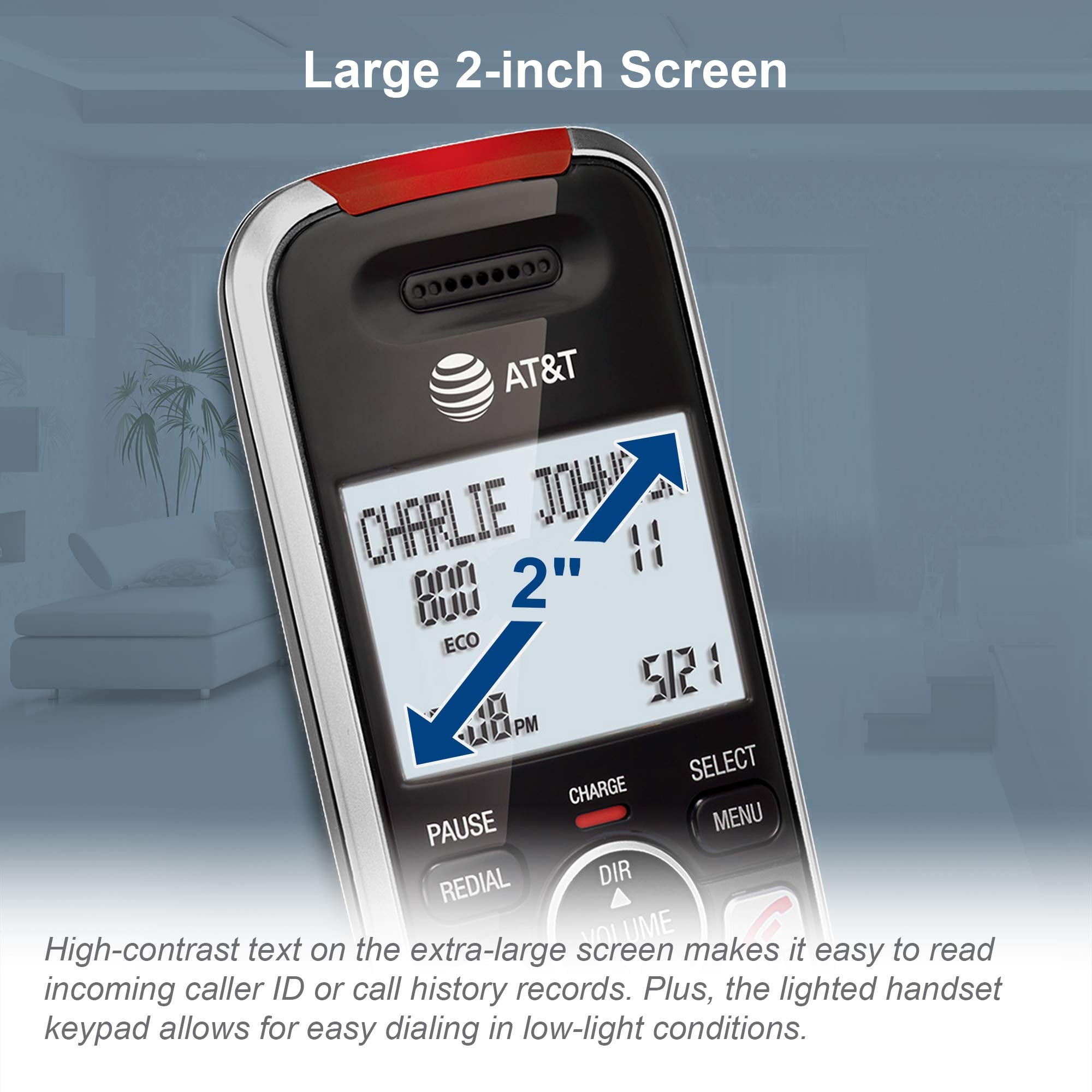 AT&T BL102 large 2-inch screen with high-contrast text.
