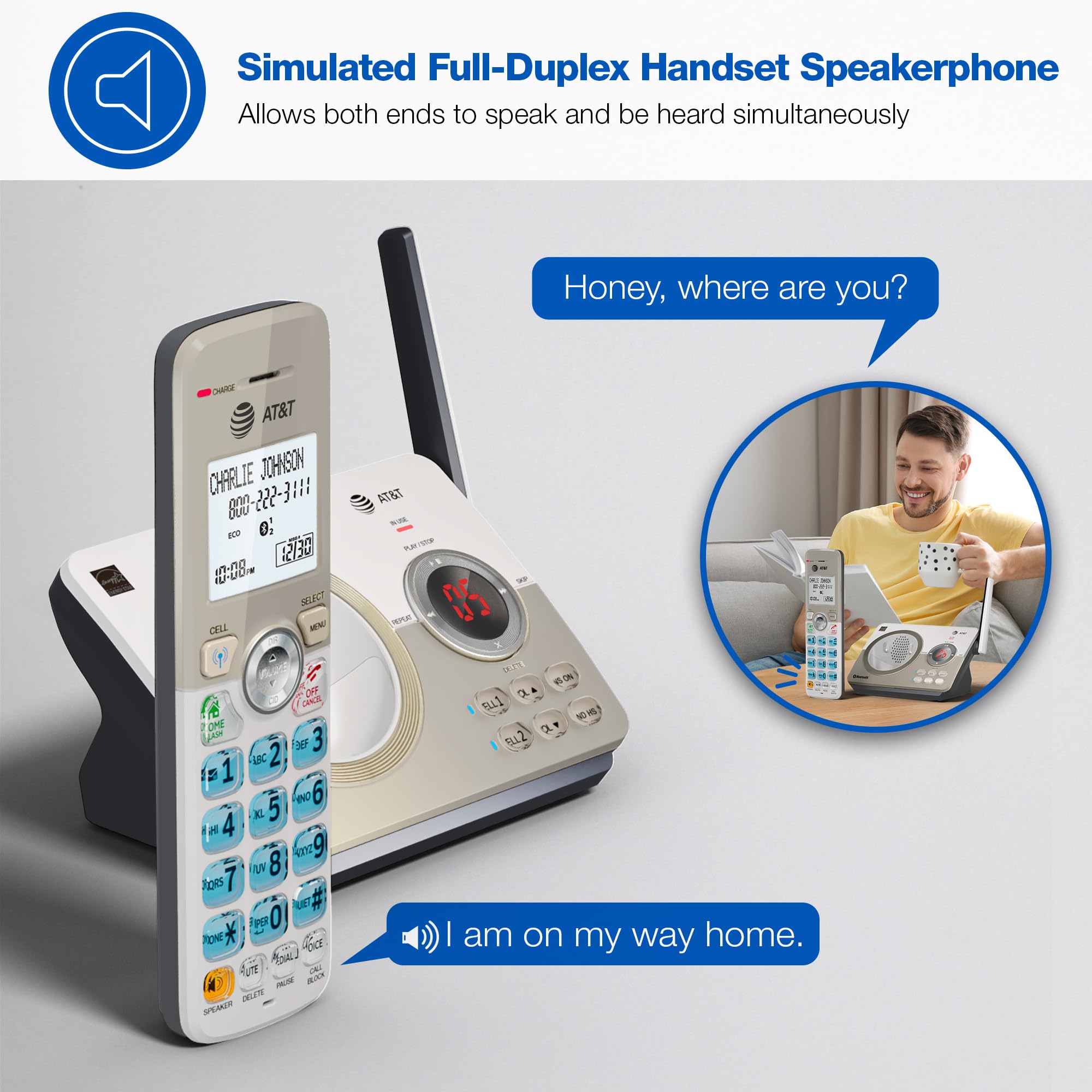 AT&T DL72419 caller ID shown on a bright display