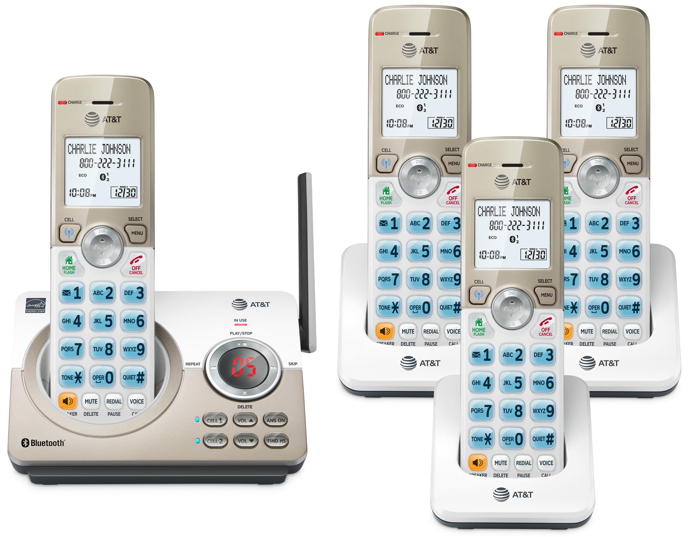 AT&T DL72419 large display eases reading and dialing in dim light