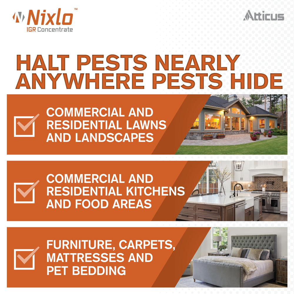 Atticus Nixlo IGR Concentrate applied to soft surfaces like carpets
