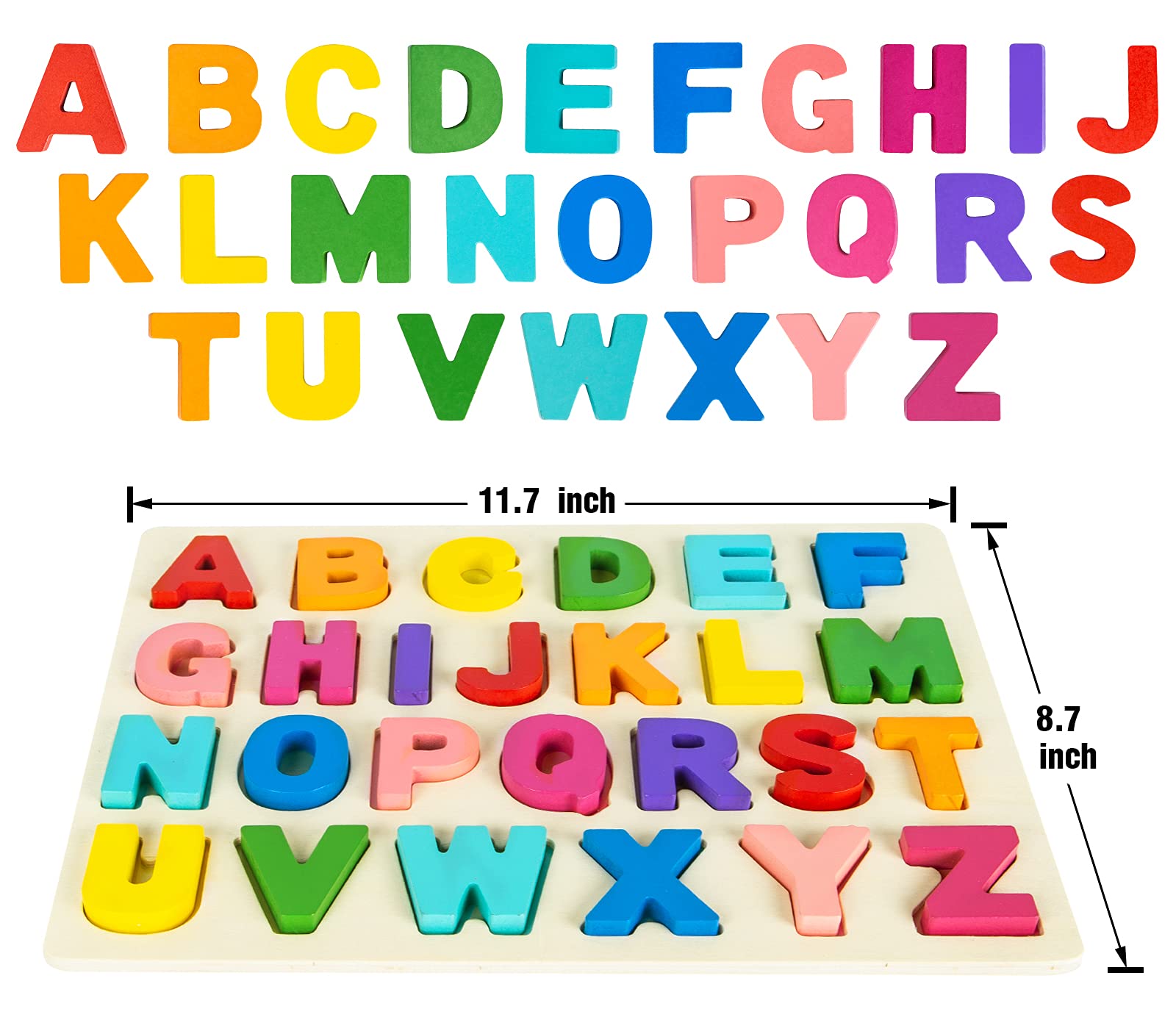 Attmu wooden letters are thick for easy grasp and placement.