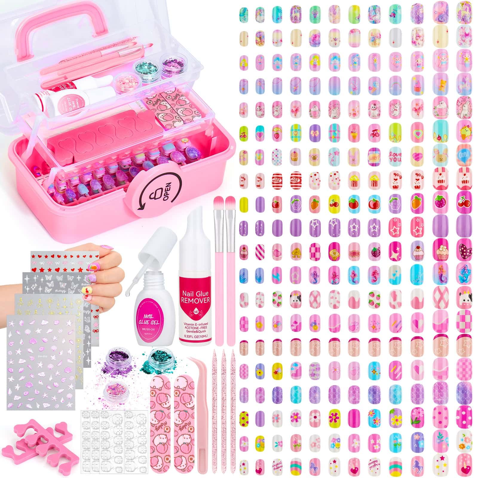 Audab 480-pcs kids nails kit with glue set for creative at-home manicures.