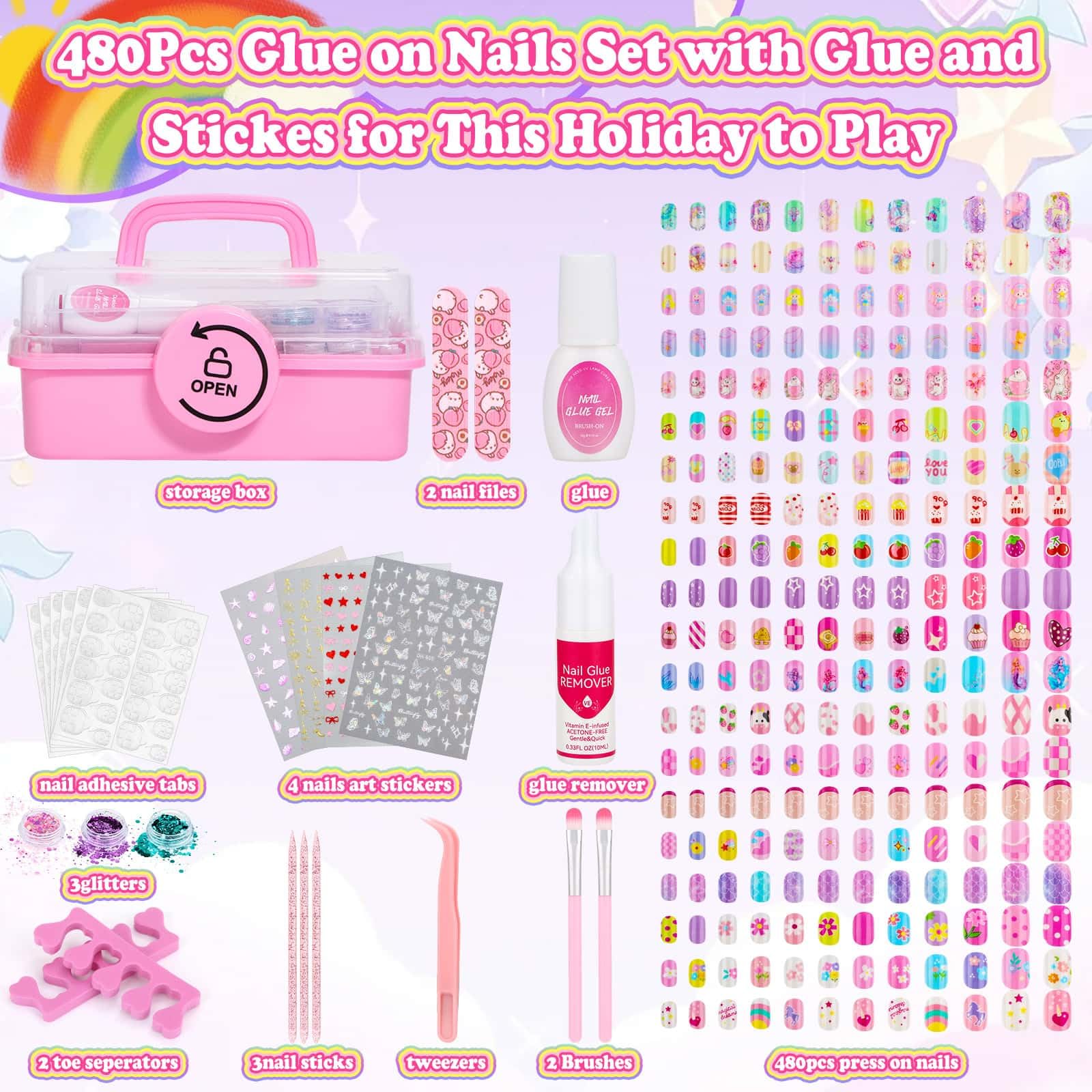 Audab glitter stickers and nail art sticks for sparkling styles.