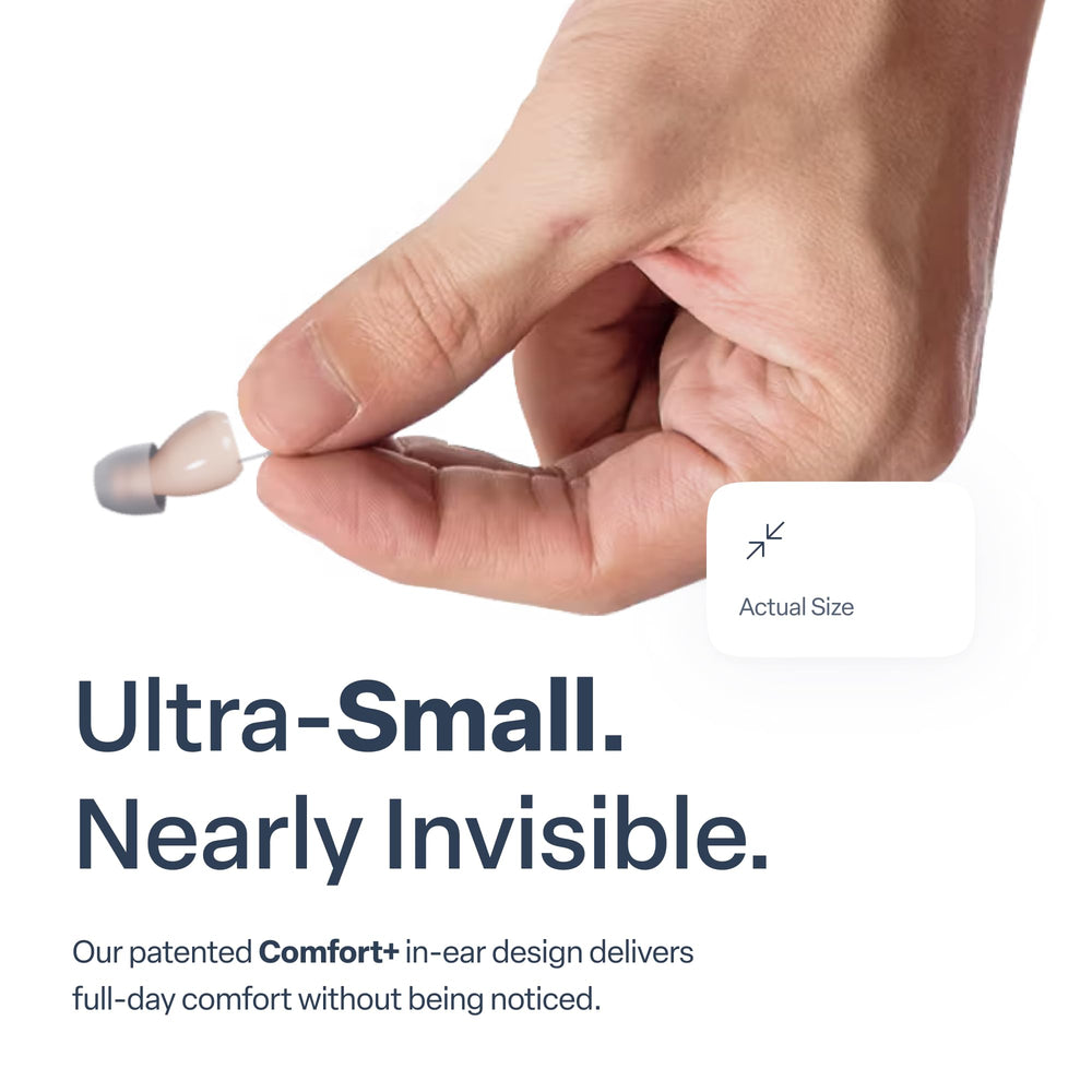 Audien Atom One charging dock keeps hearing aids powered for all‑day use.