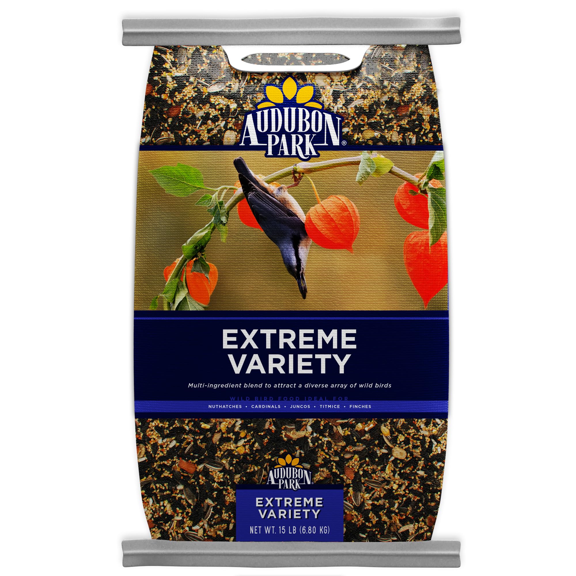 Audubon Park Extreme Variety Seed Bag Front showing 15-lb packaging for outdoor use