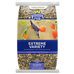 Audubon Park Extreme Variety Seed Bag Front showing 15-lb packaging for outdoor use