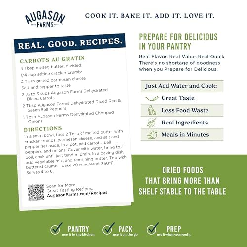 Augason Farms shelf-stable carrots enabling quick meal prep.
