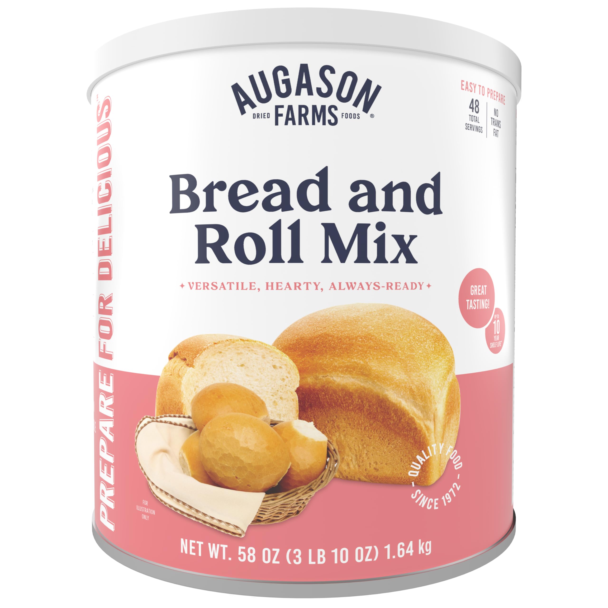 Augason Farms bread and roll mix can front view, ideal for emergency pantry storage