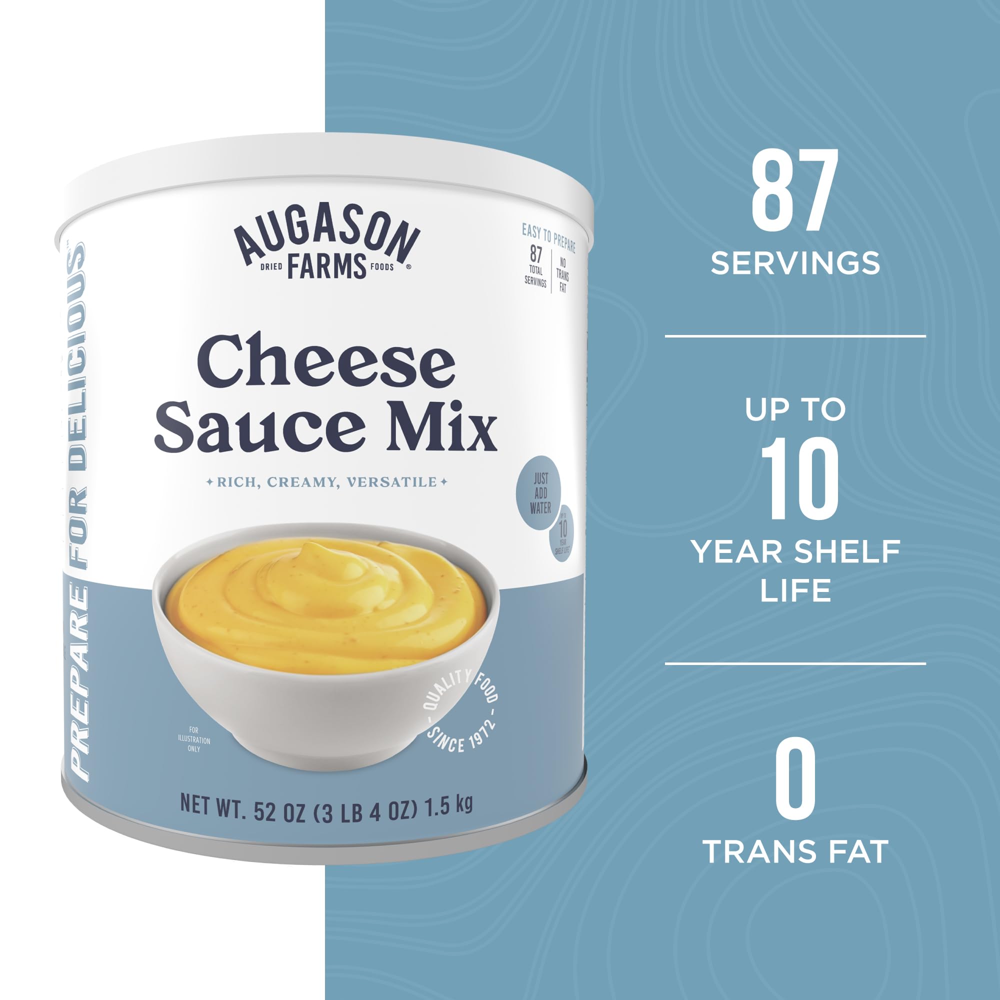 Sauce is poured from Augason Farms Cheese Sauce Mix for dipping and meals.