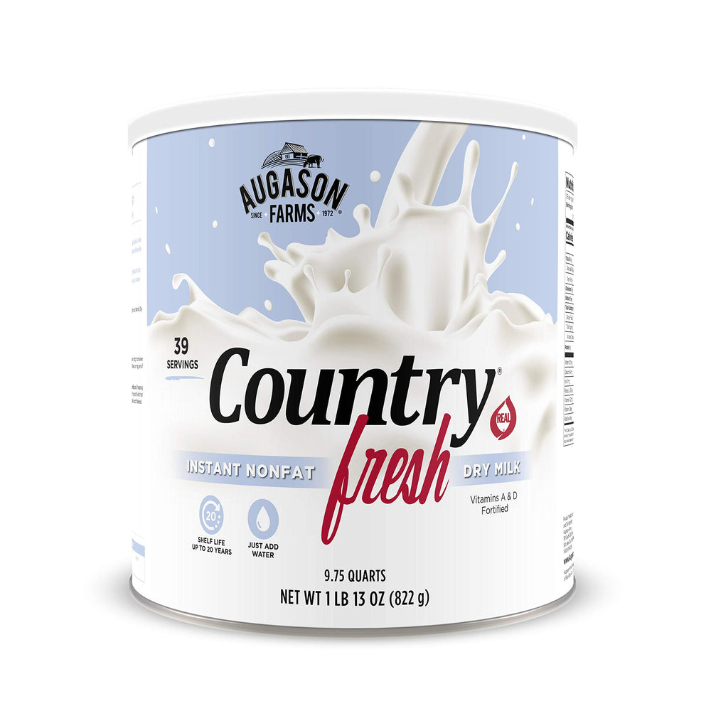 Augason Farms Country Fresh milk can for long-term pantry storage.
