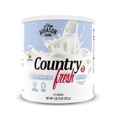 Augason Farms Country Fresh milk can for long-term pantry storage.