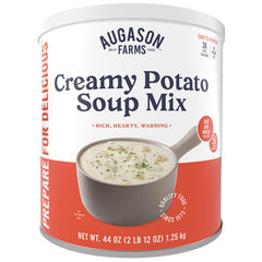 Augason Farms creamy-potato-soup-can visual—creamy soup ready in minutes.