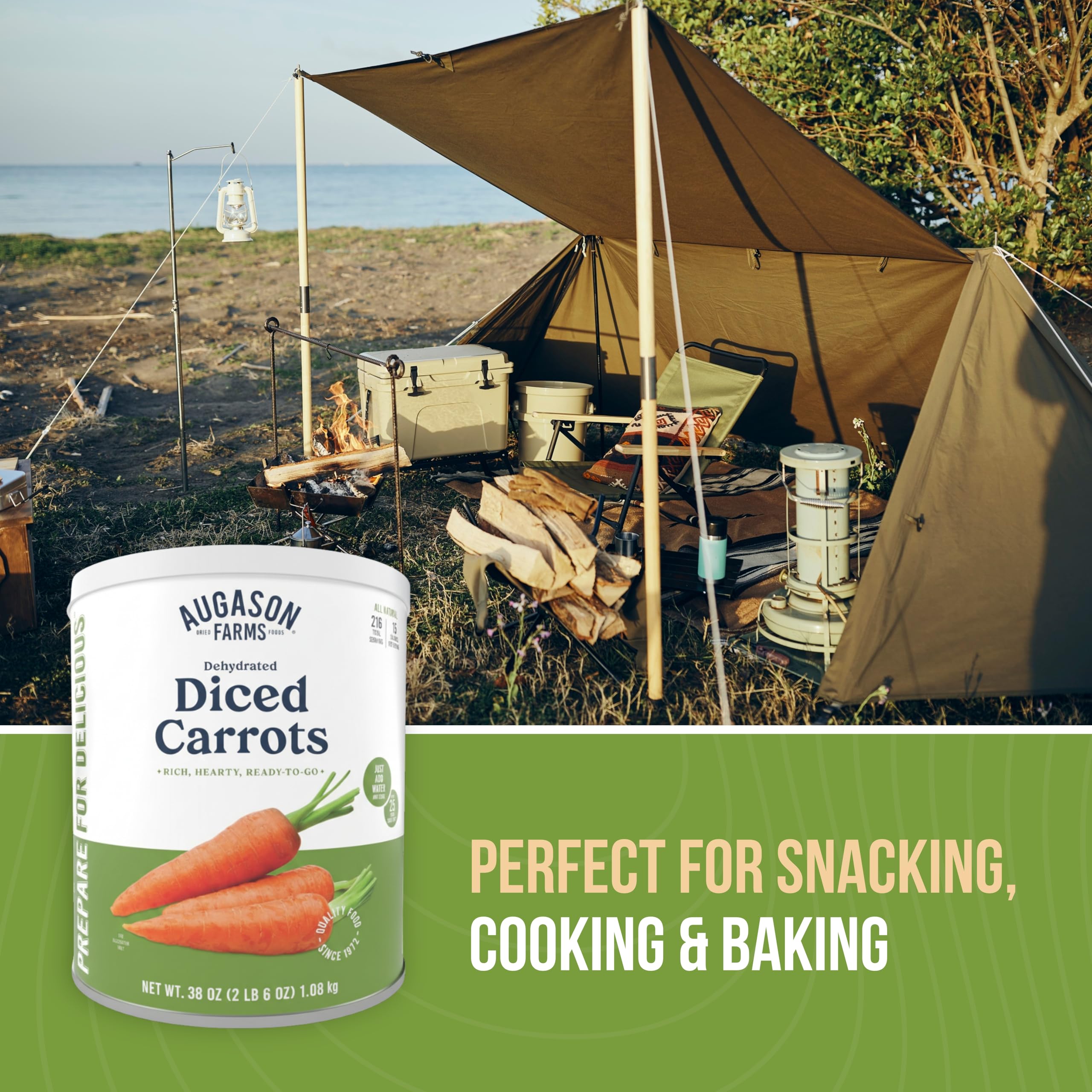 Augason Farms Diced Carrots for camping in a portable kit.