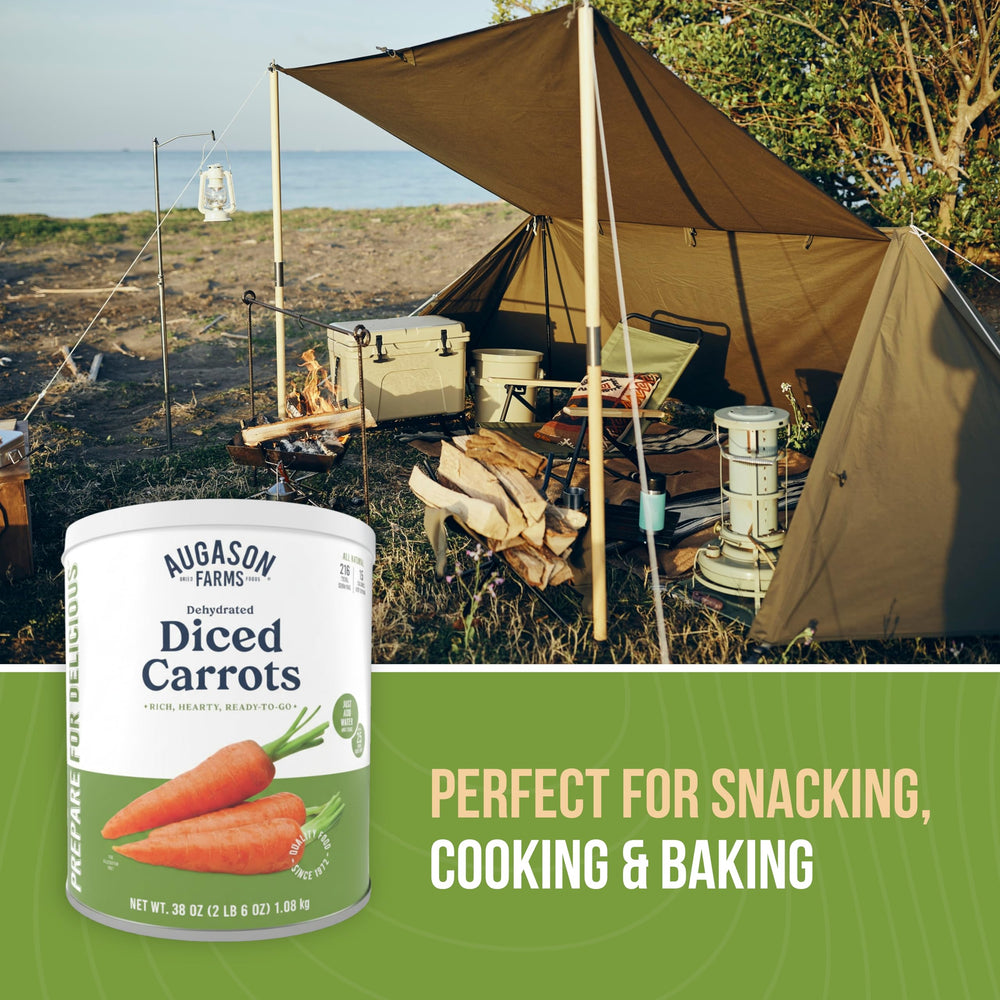Augason Farms Diced Carrots for camping in a portable kit.