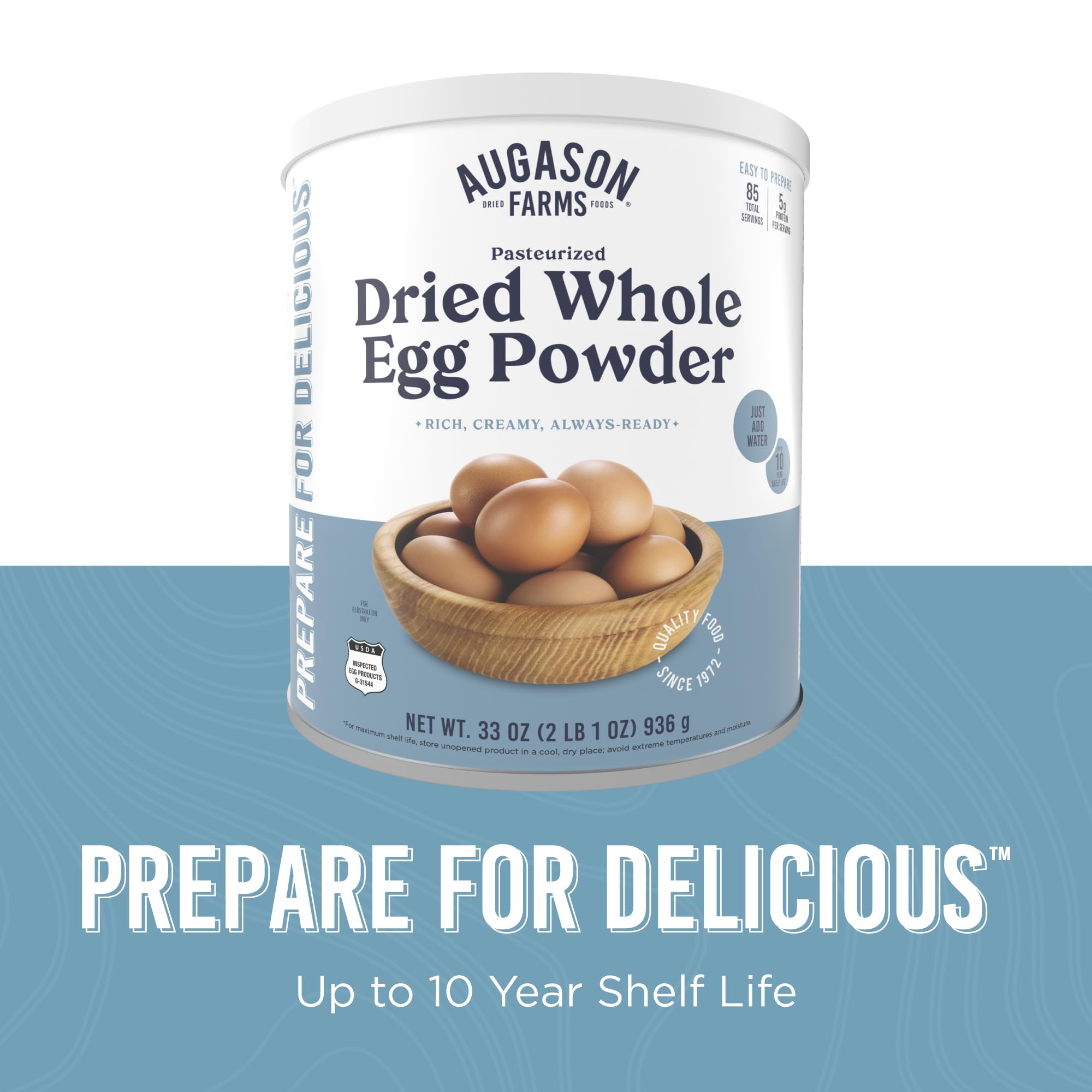Travel-friendly Augason Farms egg powder can for camping trips