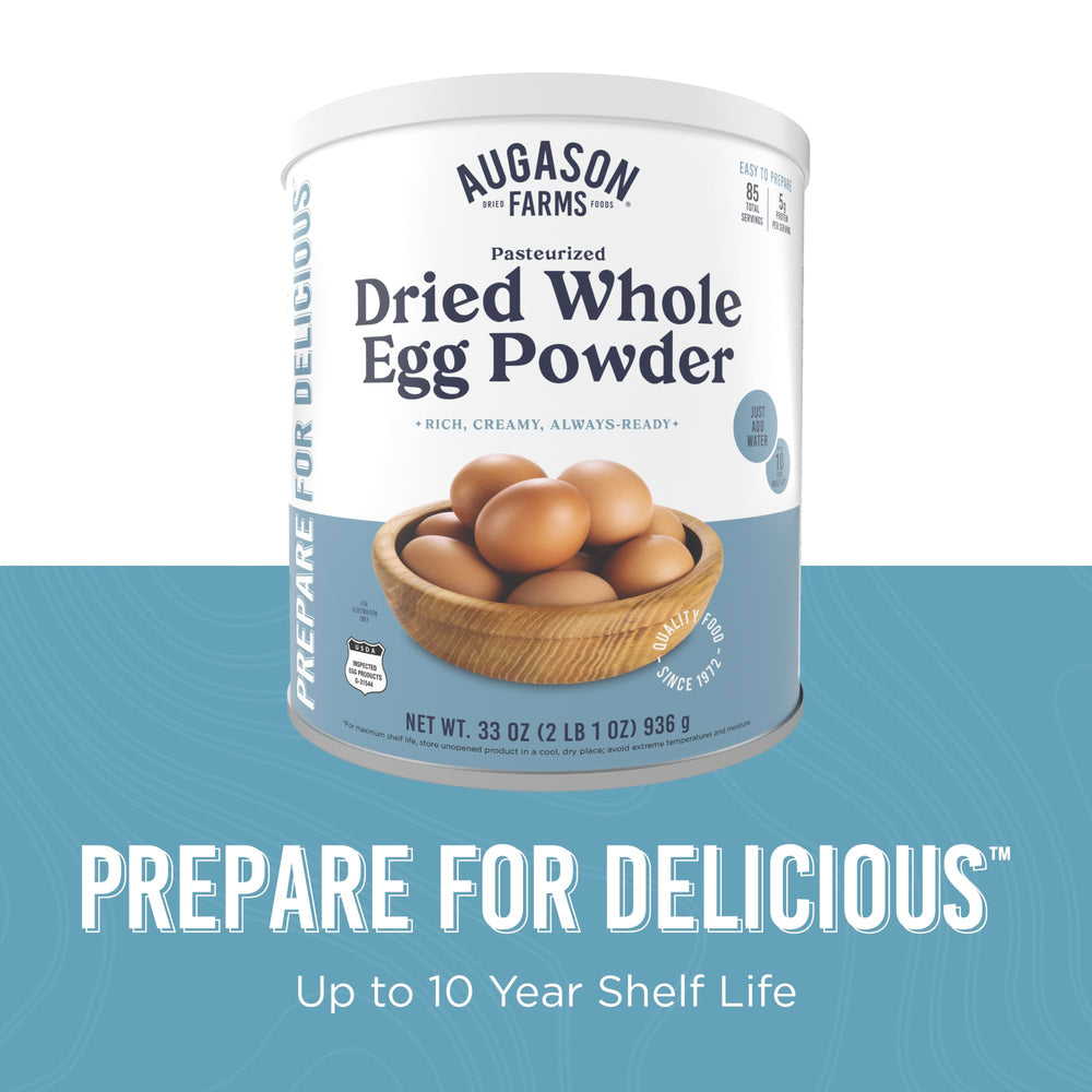 Travel-friendly Augason Farms egg powder can for camping trips