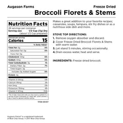 Augason Farms broccoli ready-to-eat snack for quick veggie boost.