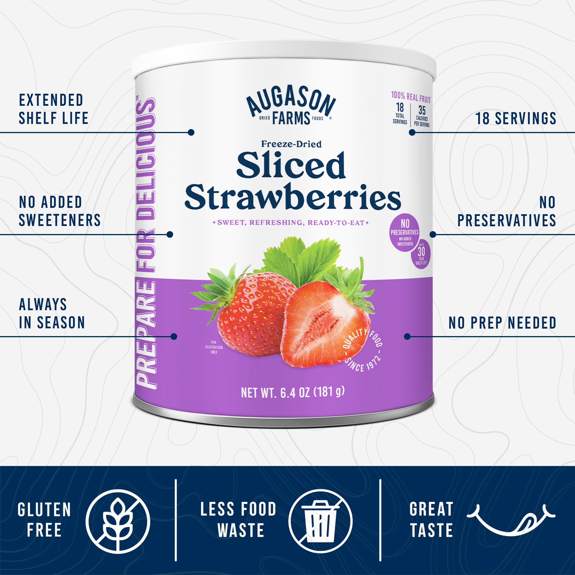 Augason Farms freeze-dried sliced strawberries can; portable snack for hikes and lunches.