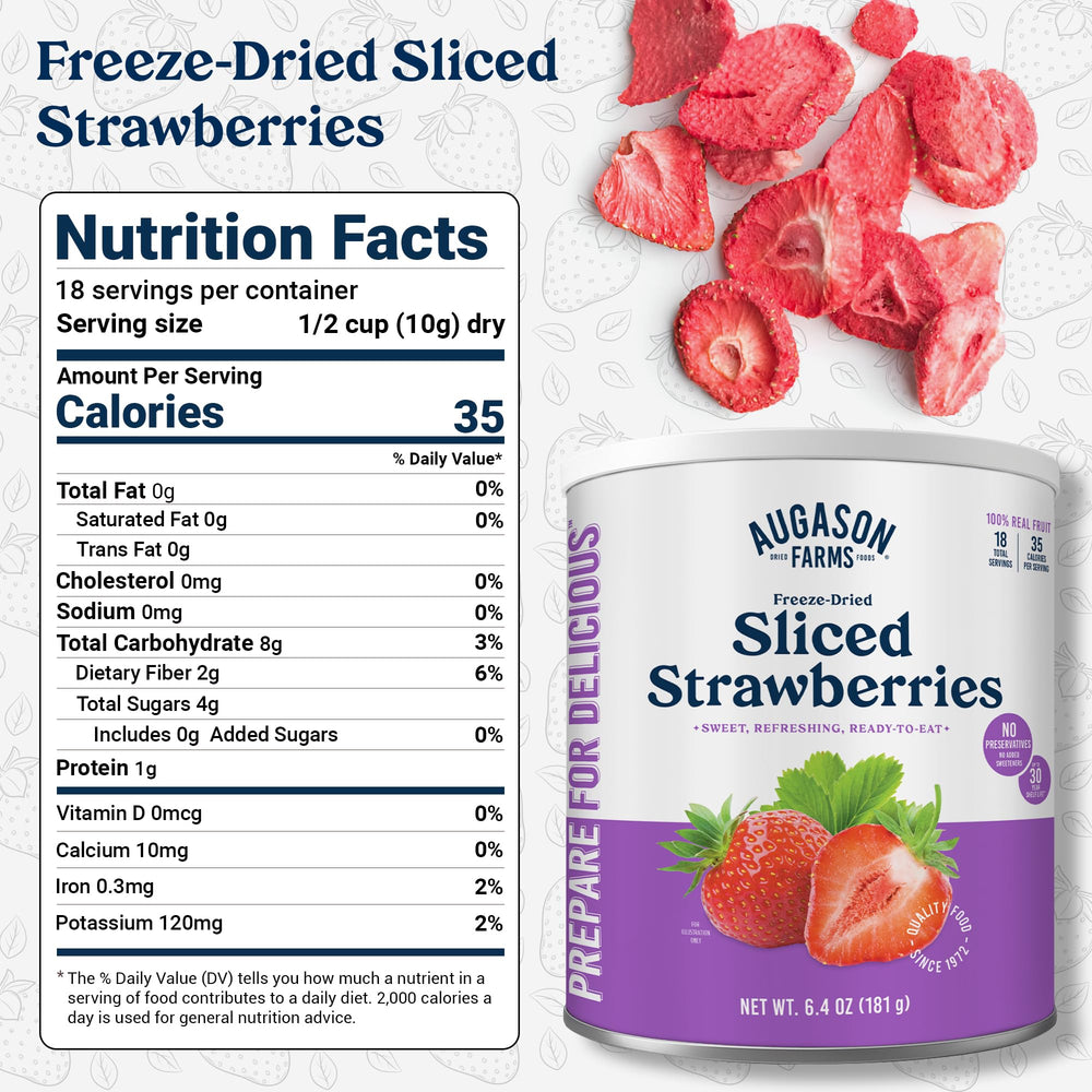 Augason Farms freeze-dried sliced strawberries can; ideal trail mix sweetener.