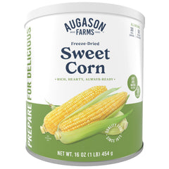 Augason Farms freeze-dried sweet corn can for emergency pantry and quick-snack versatility.