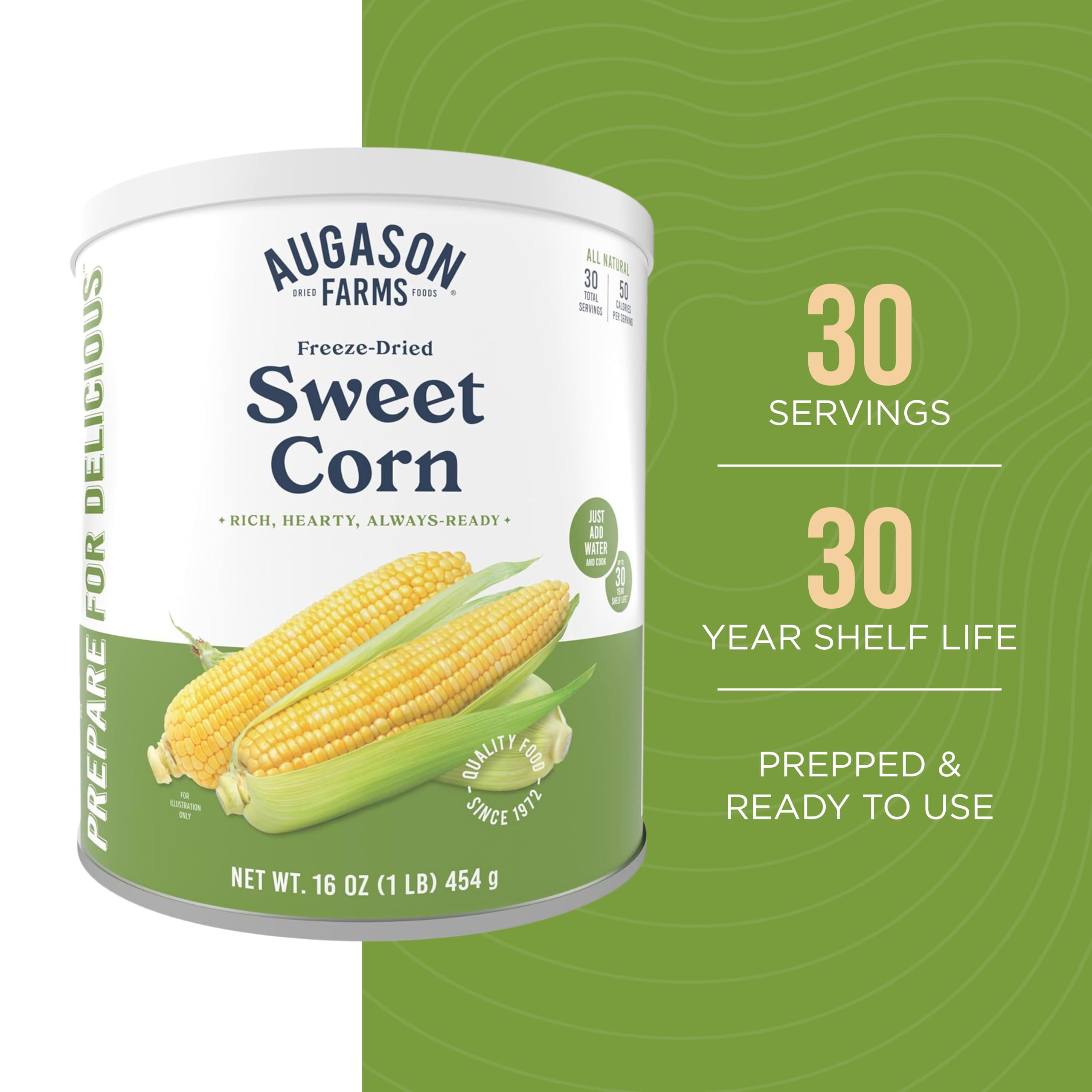 Augason Farms freeze-dried sweet corn snack ready for on-the-go munching with long shelf life.