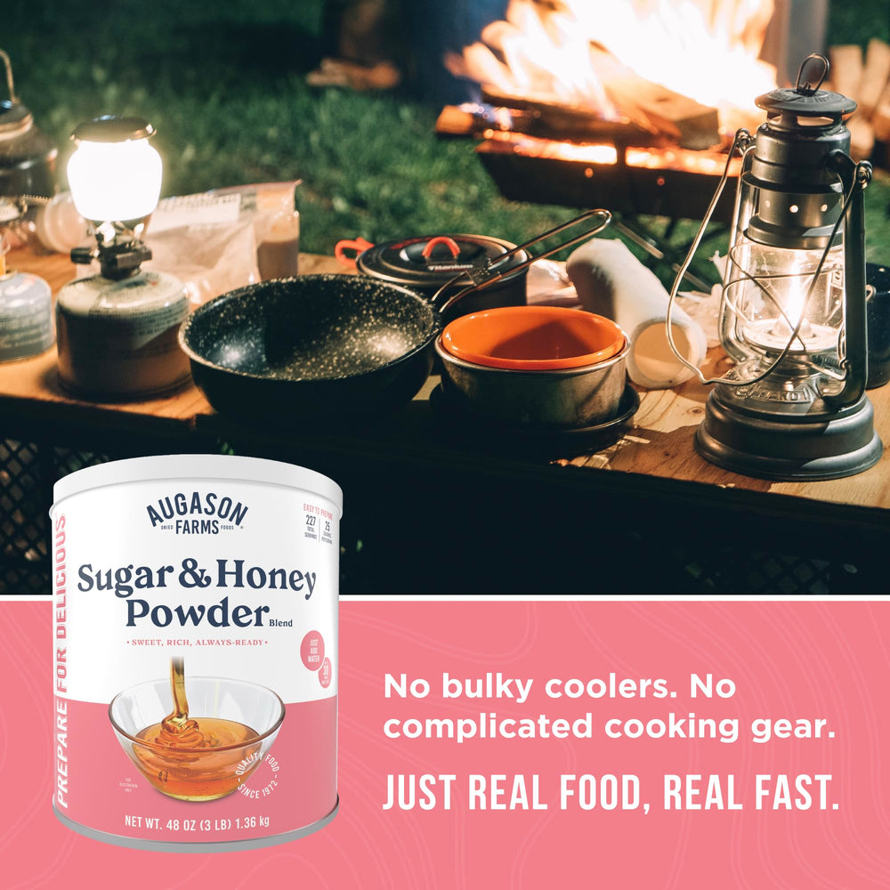 Augason Farms emergency-pantry honey-sugar mix with 30-year shelf life.