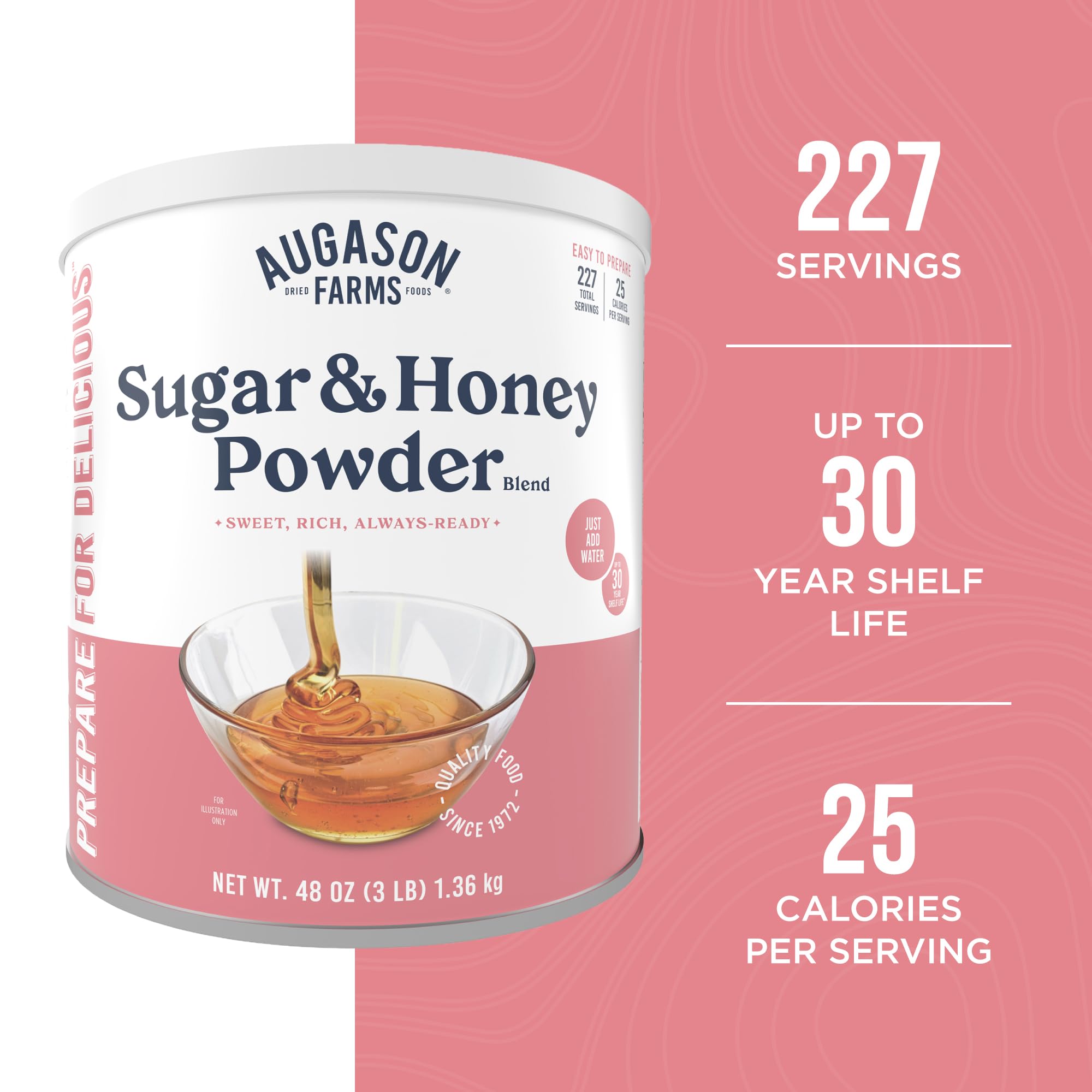 Augason Farms honey-sugar powder mix dissolves in water for liquid honey.