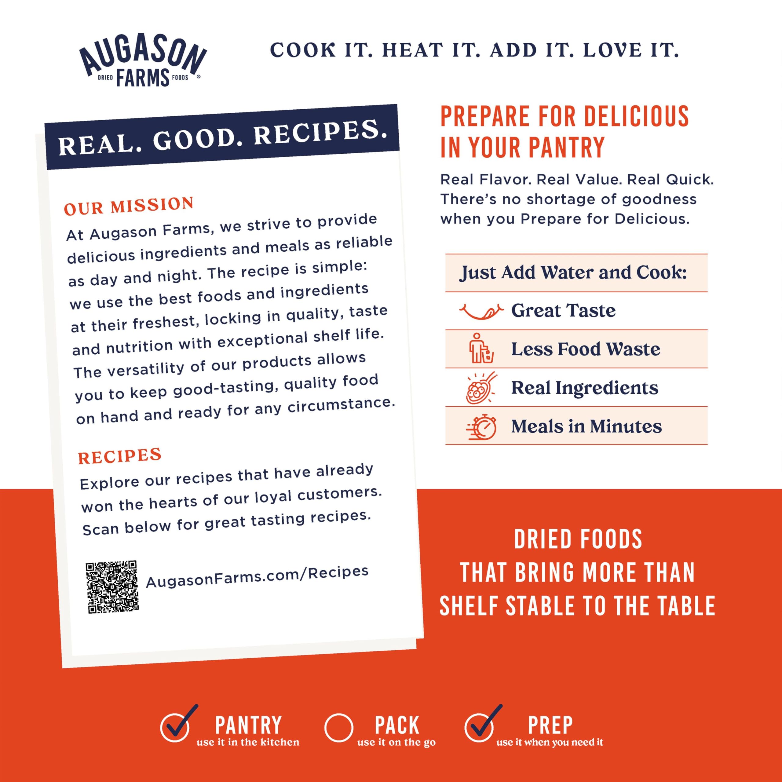 Augason Farms just-add-water visual—simple preparation for a comforting soup.