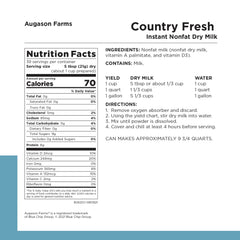 Augason Farms nonfat milk powder in glass, ready to rehydrate.