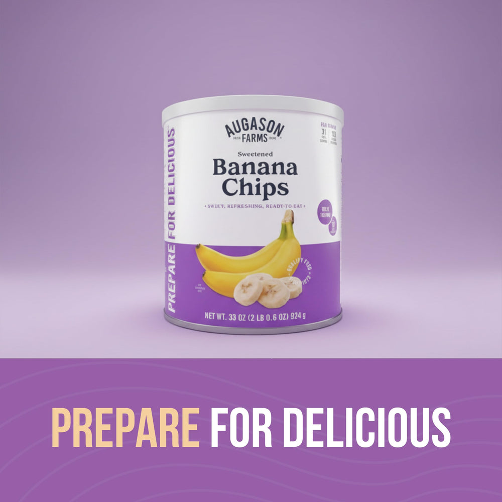 Outdoors with Augason Farms banana chips for a quick energy boost while camping.